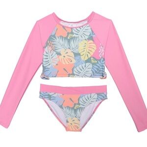 Roxy Kids Pink and Blue Leafy Rashguard Set